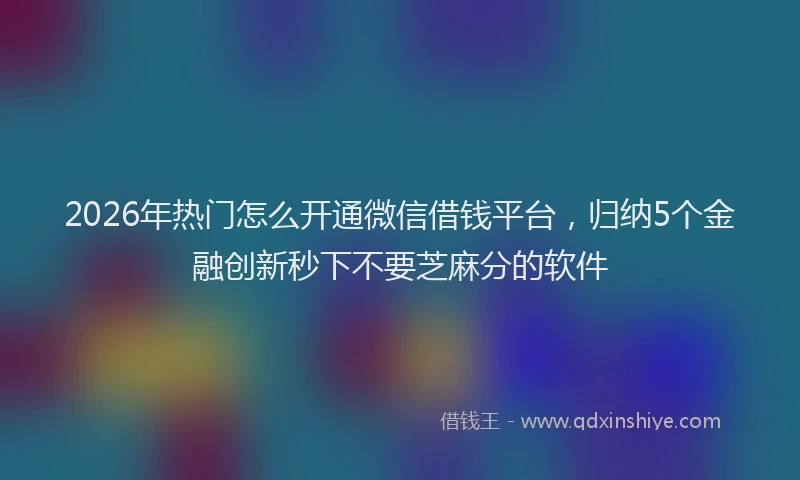 2026年热门怎么开通微信借钱平台，归纳5个金融创新秒下不要芝麻分的软件