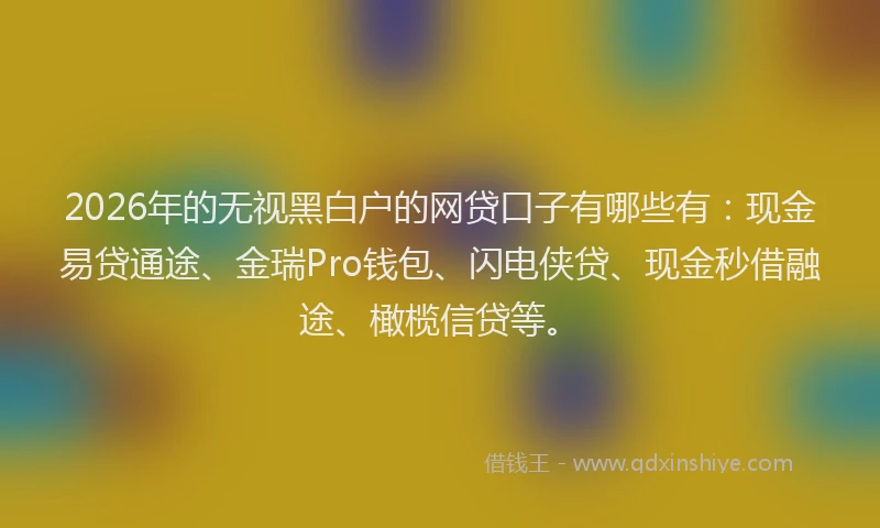 2026年的无视黑白户的网贷口子有哪些有：现金易贷通途、金瑞Pro钱包、闪电侠贷、现金秒借融途、橄榄信贷等。