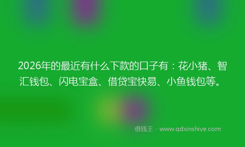 2026年的最近有什么下款的口子有:花小猪、智汇钱包、闪电宝盒、借贷宝快易、小鱼钱包等。