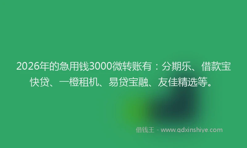 2026年的急用钱3000微转账有：分期乐、借款宝快贷、一橙租机、易贷宝融、友佳精选等。