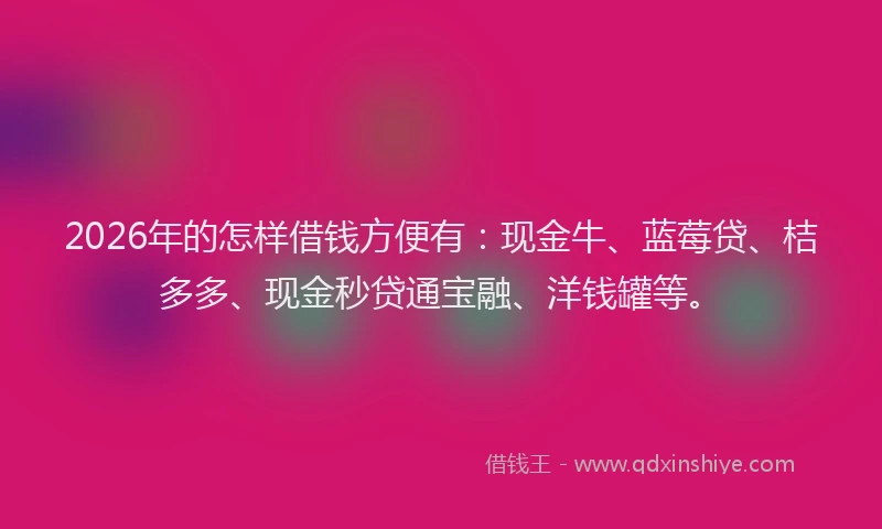 2026年的怎样借钱方便有：现金牛、蓝莓贷、桔多多、现金秒贷通宝融、洋钱罐等。