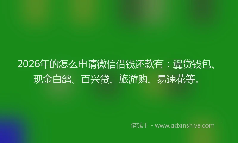 2026年的怎么申请微信借钱还款有：翼贷钱包、现金白鸽、百兴贷、旅游购、易速花等。