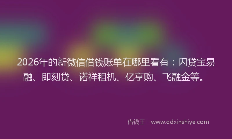2026年的新微信借钱账单在哪里看有：闪贷宝易融、即刻贷、诺祥租机、亿享购、飞融金等。