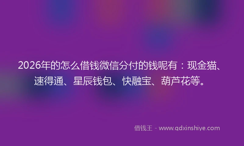 2026年的怎么借钱微信分付的钱呢有：现金猫、速得通、星辰钱包、快融宝、葫芦花等。