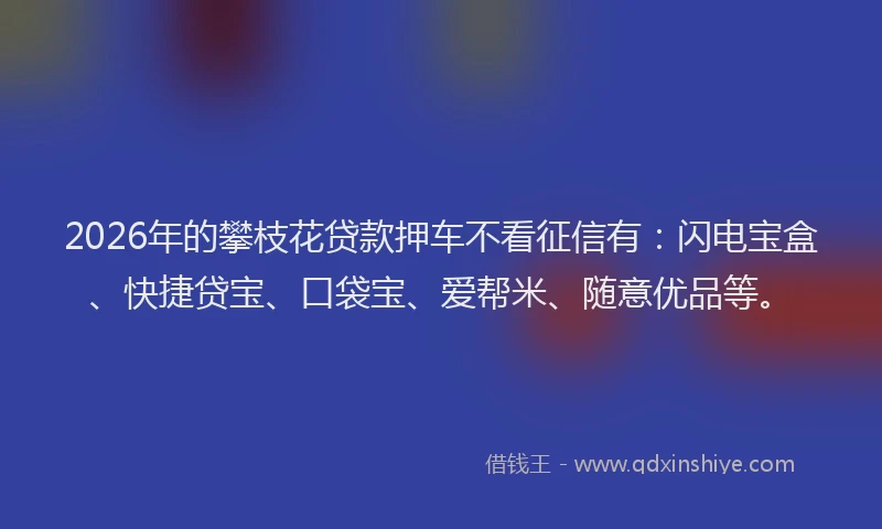 2026年的攀枝花贷款押车不看征信有：闪电宝盒、快捷贷宝、口袋宝、爱帮米、随意优品等。