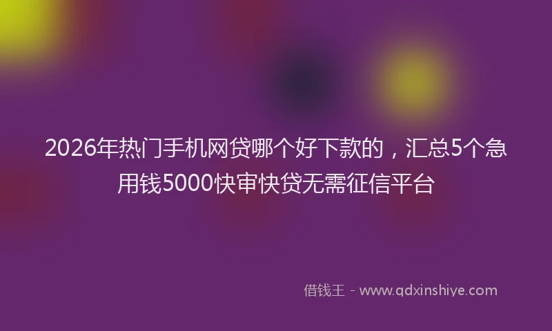 2026年热门手机网贷哪个好下款的，汇总5个急用钱5000快审快贷无需征信平台