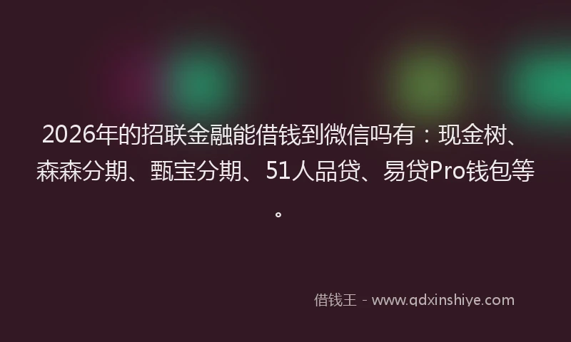 2026年的招联金融能借钱到微信吗有:现金树、森森分期、甄宝分期、51人品贷、易贷Pro钱包等。