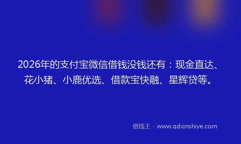 2026年的支付宝微信借钱没钱还有：现金直达、花小猪、小鹿优选、借款宝快融、星辉贷等。