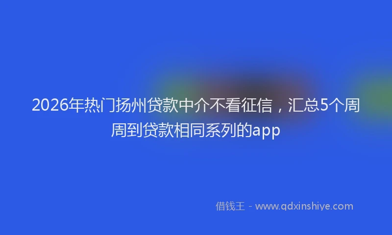 2026年热门扬州贷款中介不看征信，汇总5个周周到贷款相同系列的app