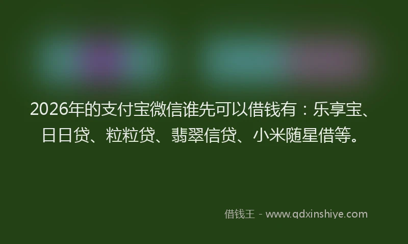 2026年的支付宝微信谁先可以借钱有：乐享宝、日日贷、粒粒贷、翡翠信贷、小米随星借等。