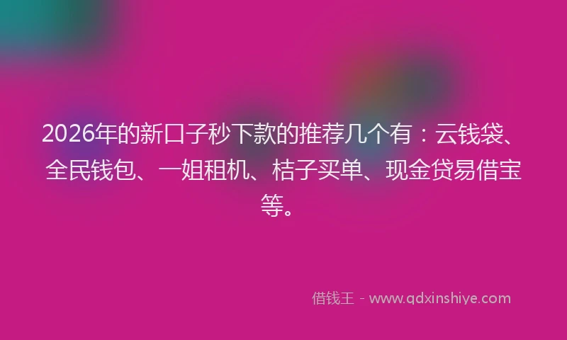 2026年的新口子秒下款的推荐几个有:云钱袋、全民钱包、一姐租机、桔子买单、现金贷易借宝等。