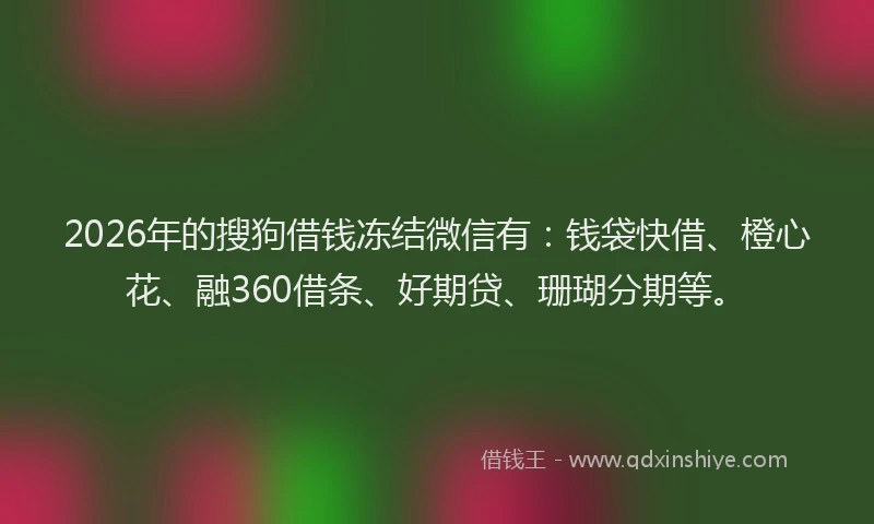 2026年的搜狗借钱冻结微信有:钱袋快借、橙心花、融360借条、好期贷、珊瑚分期等。