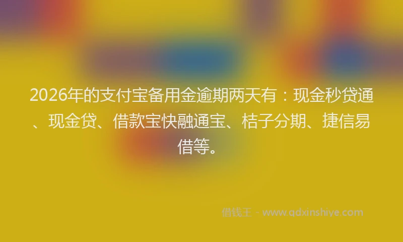 2026年的支付宝备用金逾期两天有：现金秒贷通、现金贷、借款宝快融通宝、桔子分期、捷信易借等。