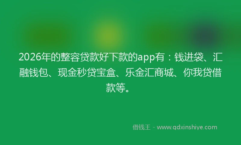 2026年的整容贷款好下款的app有:钱进袋、汇融钱包、现金秒贷宝盒、乐金汇商城、你我贷借款等。