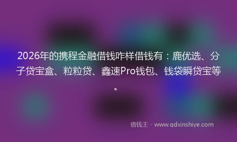 2026年的携程金融借钱咋样借钱有:鹿优选、分子贷宝盒、粒粒贷、鑫速Pro钱包、钱袋瞬贷宝等。
