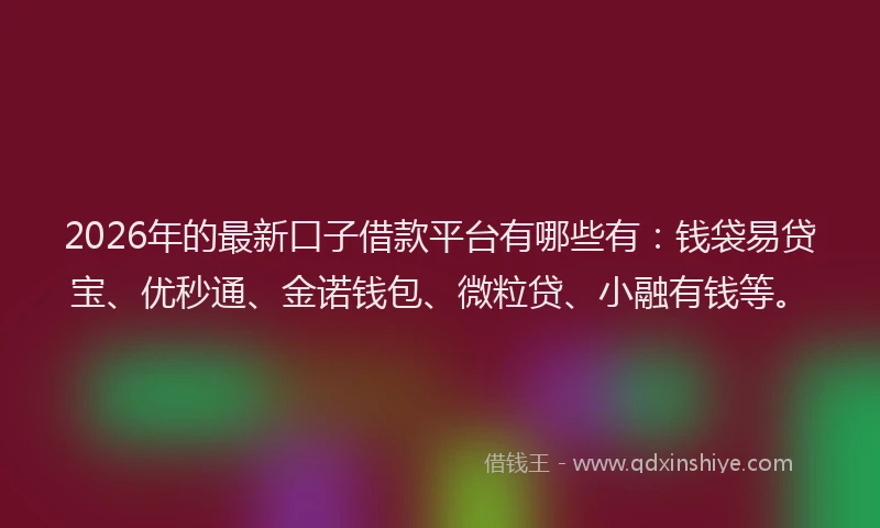 2026年的最新口子借款平台有哪些有:钱袋易贷宝、优秒通、金诺钱包、微粒贷、小融有钱等。