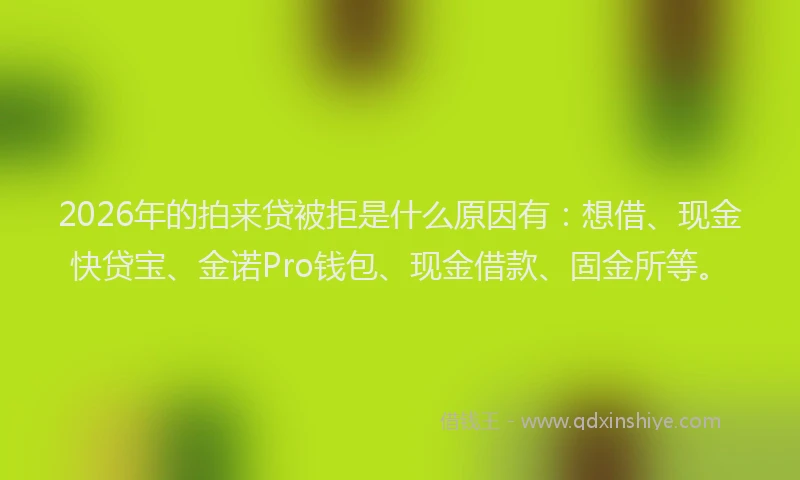 2026年的拍来贷被拒是什么原因有：想借、现金快贷宝、金诺Pro钱包、现金借款、固金所等。
