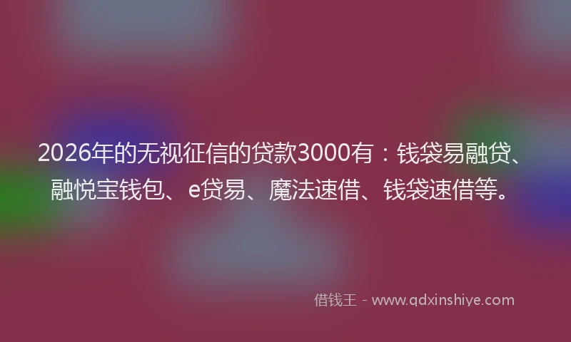 2026年的无视征信的贷款3000有：钱袋易融贷、融悦宝钱包、e贷易、魔法速借、钱袋速借等。