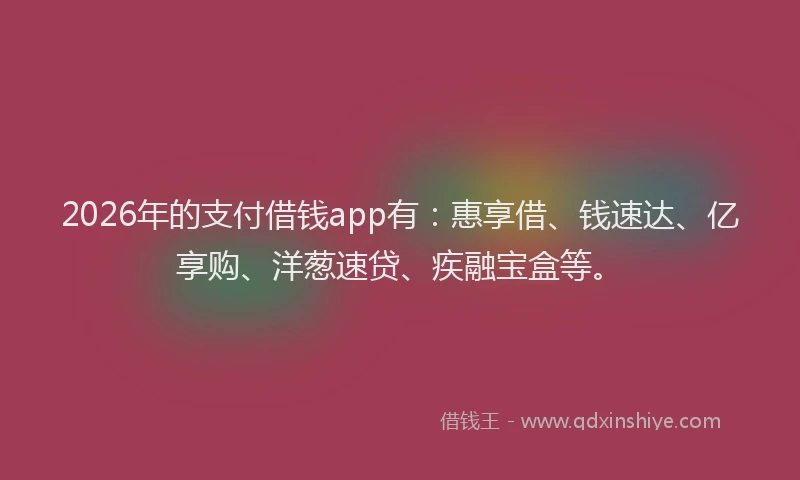 2026年的支付借钱app有：惠享借、钱速达、亿享购、洋葱速贷、疾融宝盒等。
