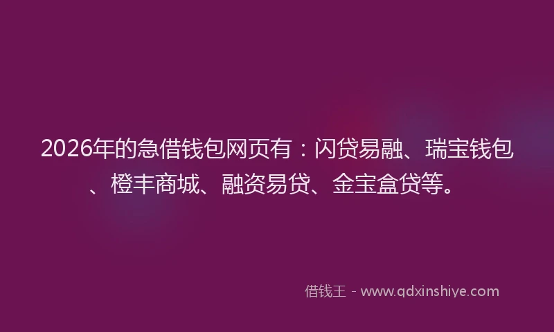 2026年的急借钱包网页有：闪贷易融、瑞宝钱包、橙丰商城、融资易贷、金宝盒贷等。