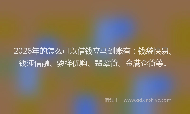 2026年的怎么可以借钱立马到账有：钱袋快易、钱速借融、骏祥优购、翡翠贷、金满仓贷等。
