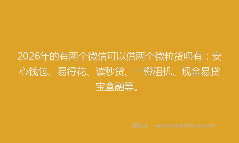 2026年的有两个微信可以借两个微粒货吗有：安心钱包、易得花、读秒贷、一橙租机、现金易贷宝盒融等。