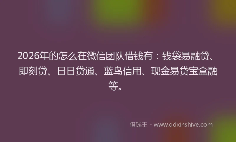 2026年的怎么在微信团队借钱有：钱袋易融贷、即刻贷、日日贷通、蓝鸟信用、现金易贷宝盒融等。