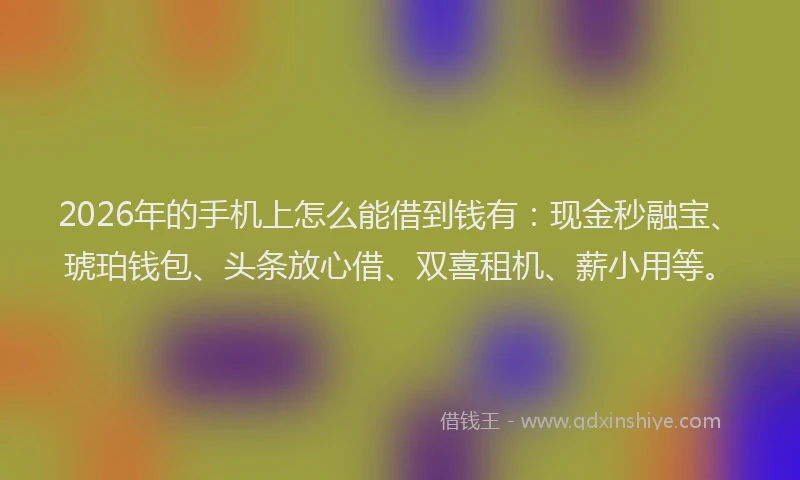 2026年的手机上怎么能借到钱有：现金秒融宝、琥珀钱包、头条放心借、双喜租机、薪小用等。