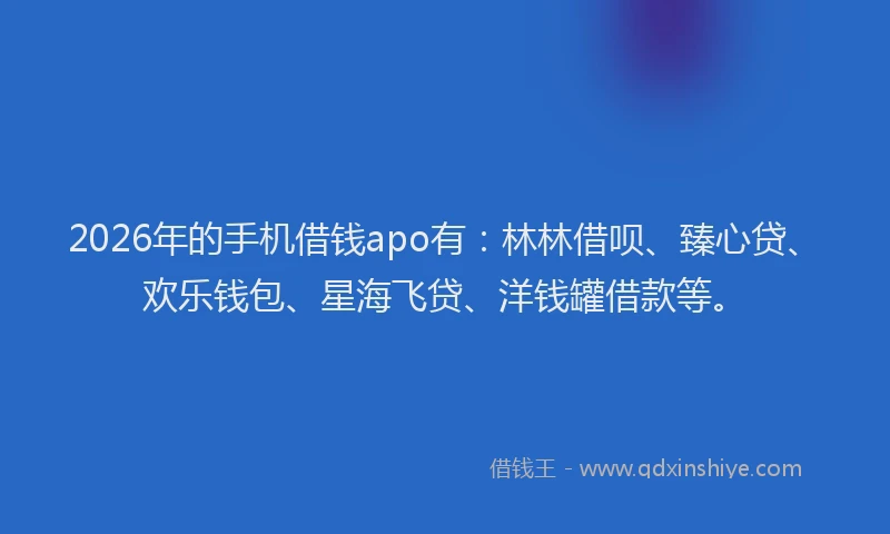2026年的手机借钱apo有:林林借呗、臻心贷、欢乐钱包、星海飞贷、洋钱罐借款等。