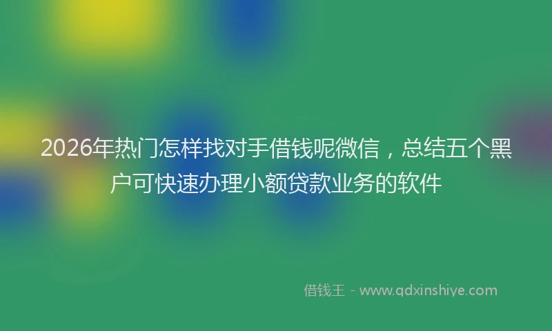 2026年热门怎样找对手借钱呢微信，总结五个黑户可快速办理小额贷款业务的软件