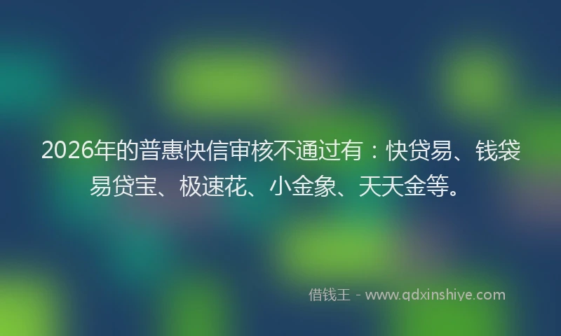 2026年的普惠快信审核不通过有：快贷易、钱袋易贷宝、极速花、小金象、天天金等。