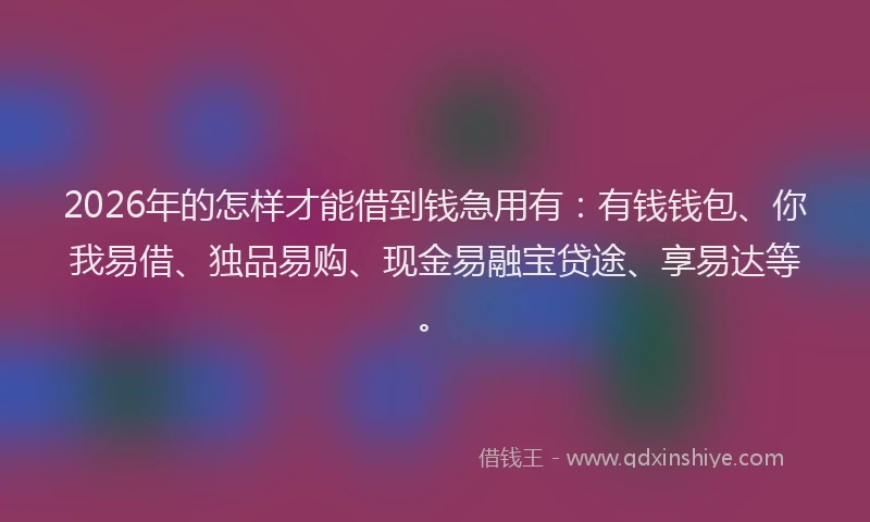 2026年的怎样才能借到钱急用有：有钱钱包、你我易借、独品易购、现金易融宝贷途、享易达等。