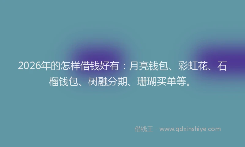 2026年的怎样借钱好有：月亮钱包、彩虹花、石榴钱包、树融分期、珊瑚买单等。
