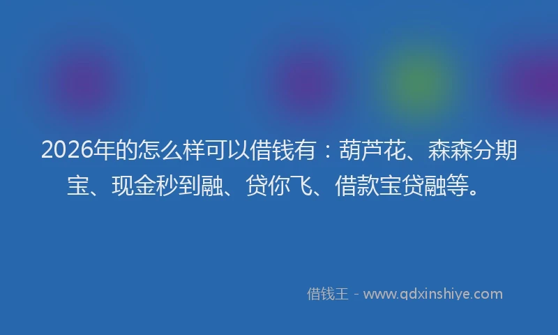 2026年的怎么样可以借钱有：葫芦花、森森分期宝、现金秒到融、贷你飞、借款宝贷融等。