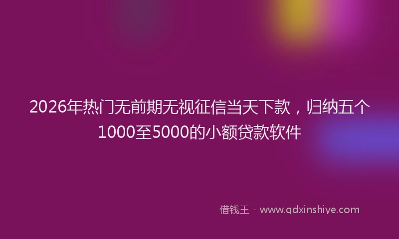2026年热门无前期无视征信当天下款，归纳五个1000至5000的小额贷款软件