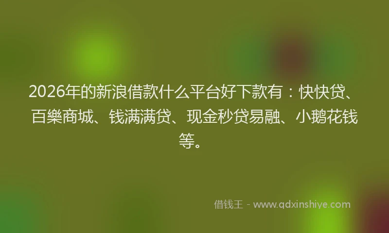 2026年的新浪借款什么平台好下款有：快快贷、百樂商城、钱满满贷、现金秒贷易融、小鹅花钱等。