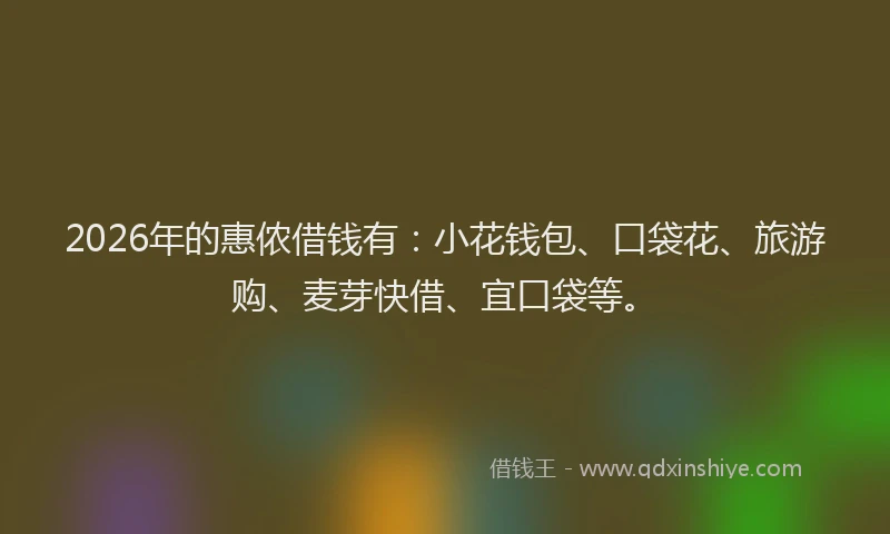 2026年的惠侬借钱有：小花钱包、口袋花、旅游购、麦芽快借、宜口袋等。