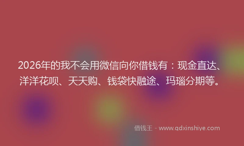 2026年的我不会用微信向你借钱有：现金直达、洋洋花呗、天天购、钱袋快融途、玛瑙分期等。