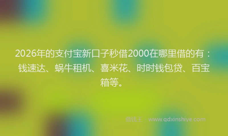 2026年的支付宝新口子秒借2000在哪里借的有：钱速达、蜗牛租机、喜米花、时时钱包贷、百宝箱等。