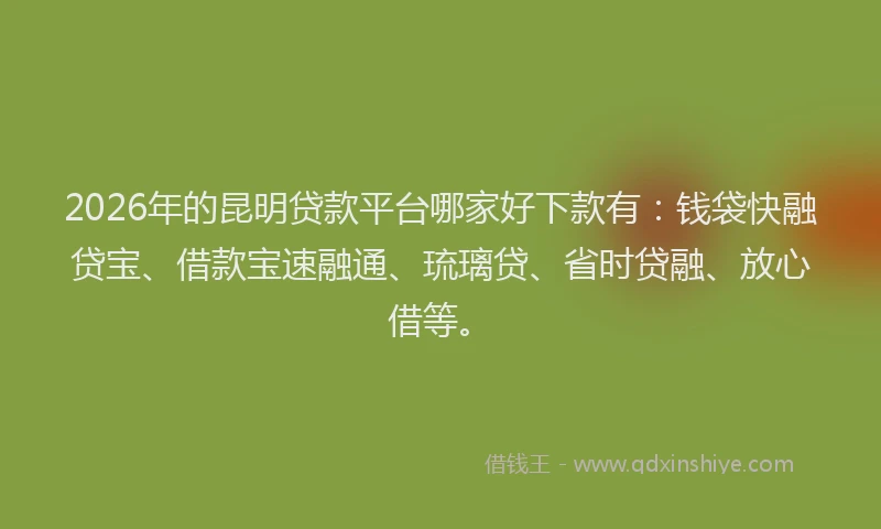 2026年的昆明贷款平台哪家好下款有：钱袋快融贷宝、借款宝速融通、琉璃贷、省时贷融、放心借等。
