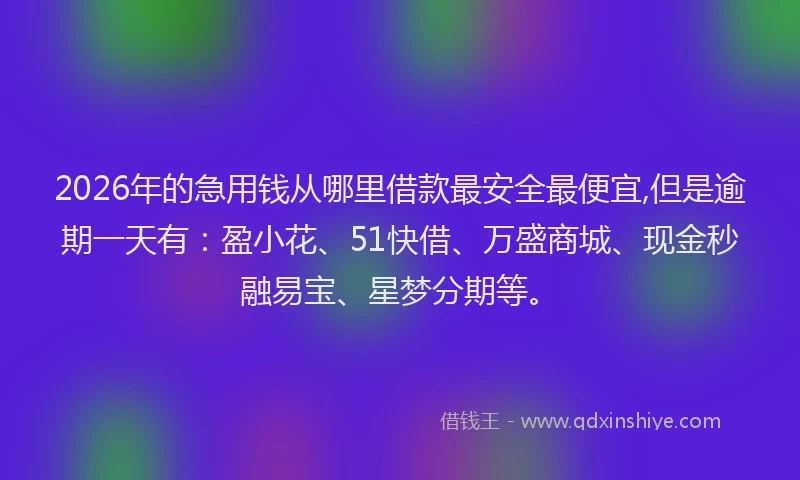 2026年的急用钱从哪里借款最安全最便宜,但是逾期一天有：盈小花、51快借、万盛商城、现金秒融易宝、星梦分期等。