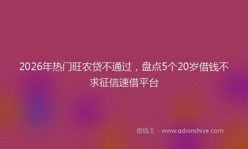2026年热门旺农贷不通过，盘点5个20岁借钱不求征信速借平台