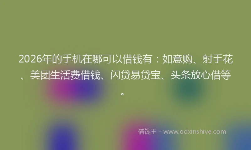 2026年的手机在哪可以借钱有：如意购、射手花、美团生活费借钱、闪贷易贷宝、头条放心借等。