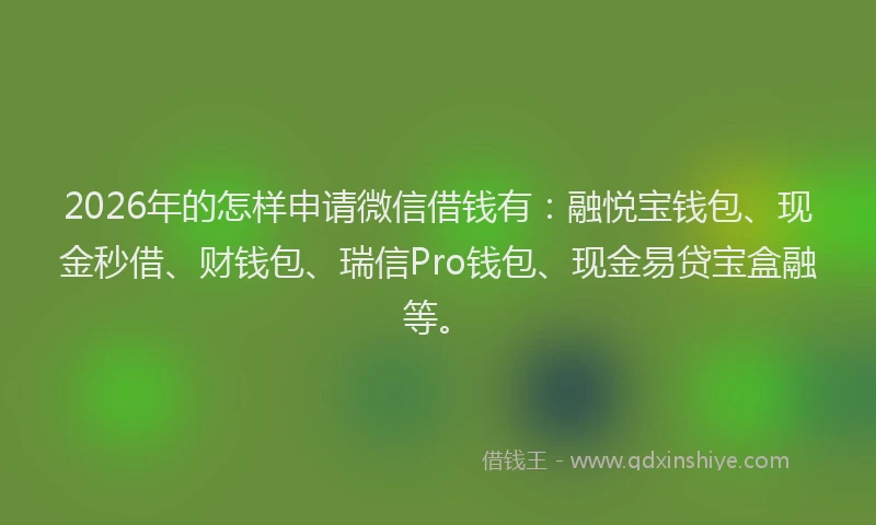2026年的怎样申请微信借钱有:融悦宝钱包、现金秒借、财钱包、瑞信Pro钱包、现金易贷宝盒融等。