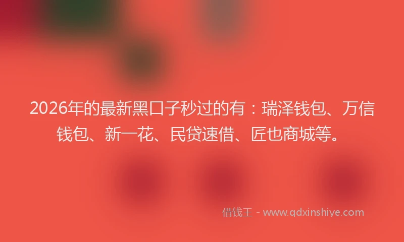 2026年的最新黑口子秒过的有：瑞泽钱包、万信钱包、新一花、民贷速借、匠也商城等。