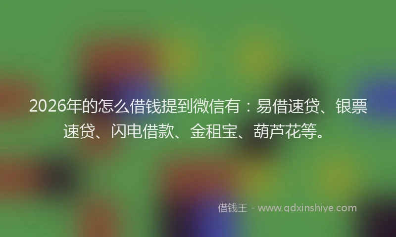 2026年的怎么借钱提到微信有：易借速贷、银票速贷、闪电借款、金租宝、葫芦花等。