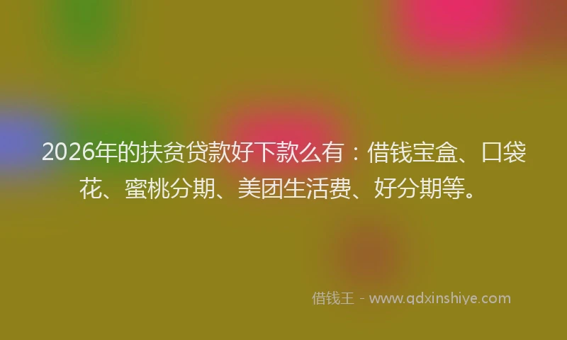 2026年的扶贫贷款好下款么有：借钱宝盒、口袋花、蜜桃分期、美团生活费、好分期等。