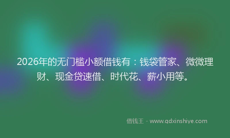 2026年的无门槛小额借钱有：钱袋管家、微微理财、现金贷速借、时代花、薪小用等。
