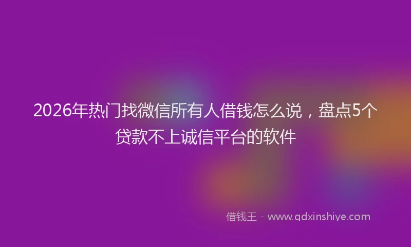 2026年热门找微信所有人借钱怎么说，盘点5个贷款不上诚信平台的软件