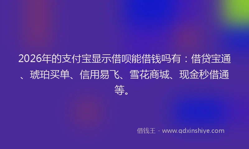 2026年的支付宝显示借呗能借钱吗有：借贷宝通、琥珀买单、信用易飞、雪花商城、现金秒借通等。